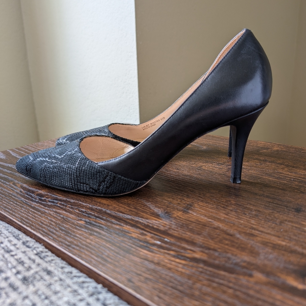 Cole Haan Black Python Print Leather D'Orsay High Heels Shoes